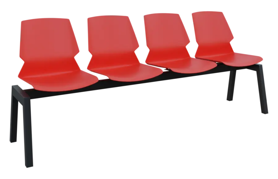 PRETTY 4, plastová lavice do čekárny, 4-sedák, červená, kostra černá